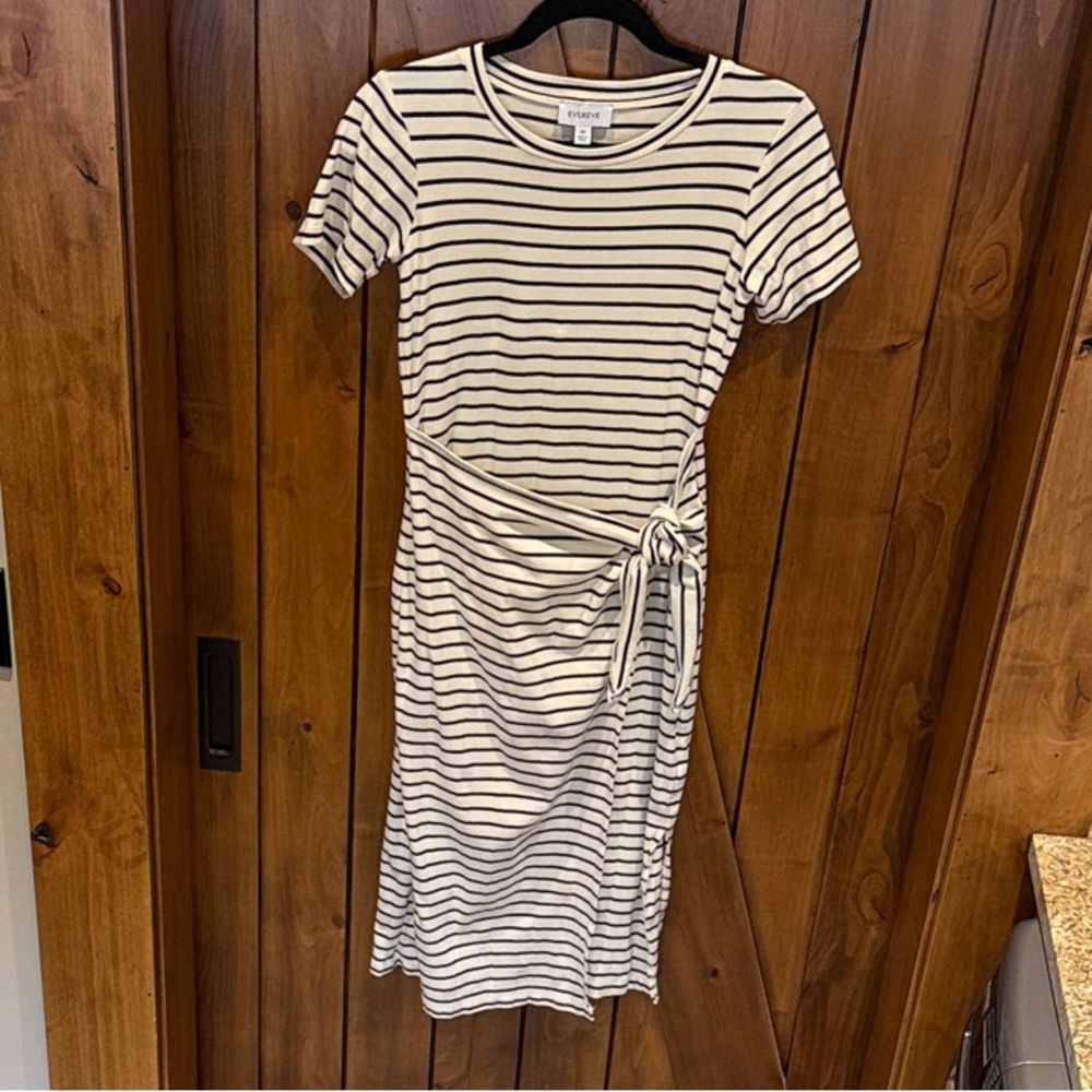 Evereve Navy and Cream Striped Midi Dress XS Cotton